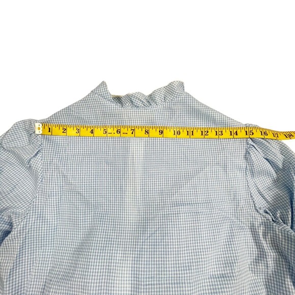 Vtg Handmade Nightgown Pleated Bib Eyelet Lace L/S Blue Gingham Zip Cottage Core - Picture 9 of 10
